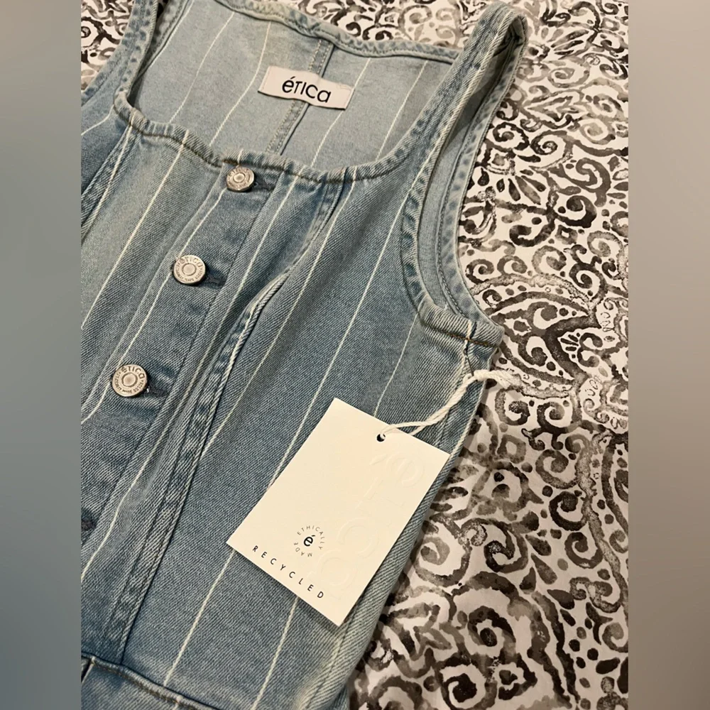 Etica Striped Denim Jumpsuit - Picture 3 of 6